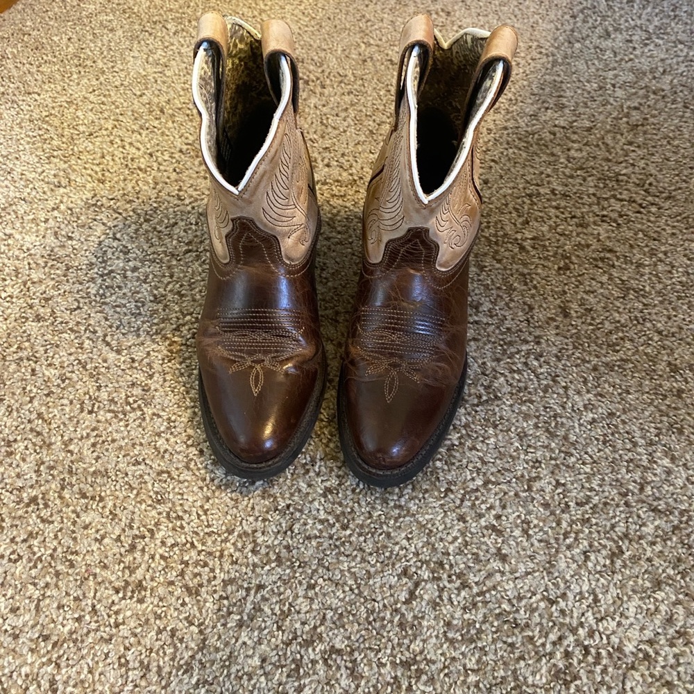 Dan Post Laredo Tori Two-Tone Brown and Tan Western Ankle Boots